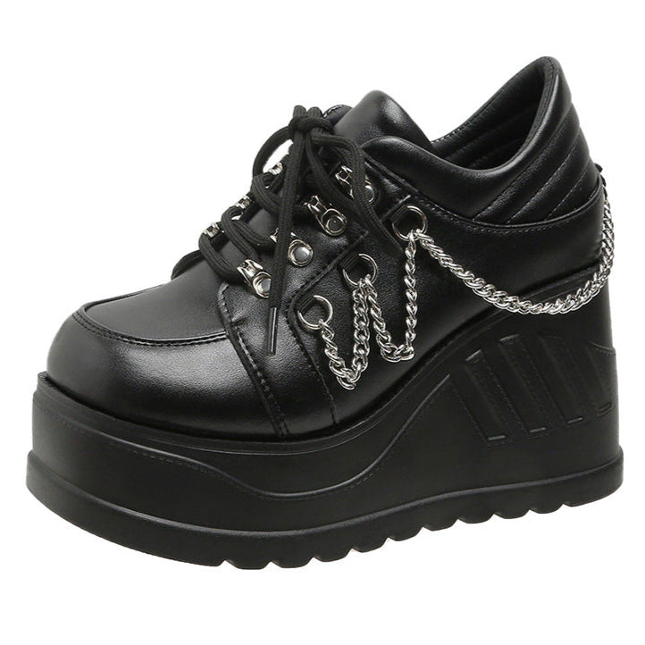 Goth Leather Platform Sneakers Womens with Chains
