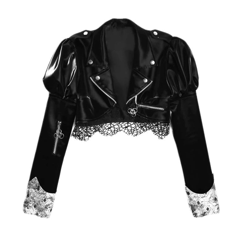 Goth Leather Jacket with Lace Vegan Womens
