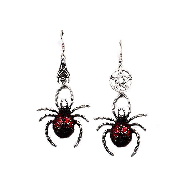 Gothic Long Spider Earrings Black Red