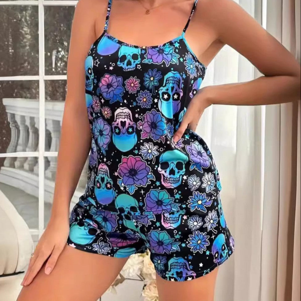 Goth Pajamas Floral Skull Print