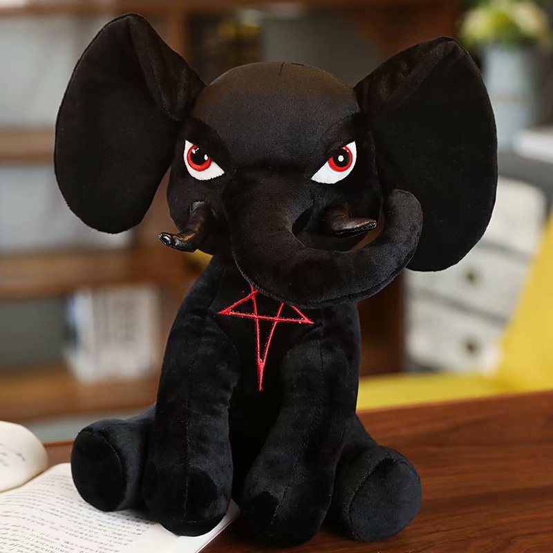 Goth Pentagram Black Elephant Plush Animal