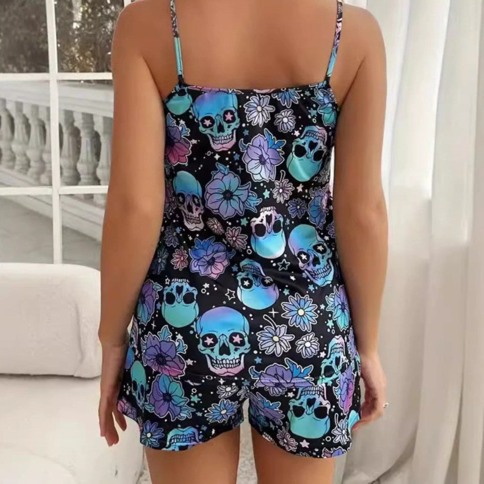 Goth Pajamas Floral Skull Print