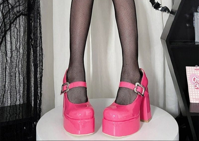 Goth Platform Heels Black Leather Vegan
