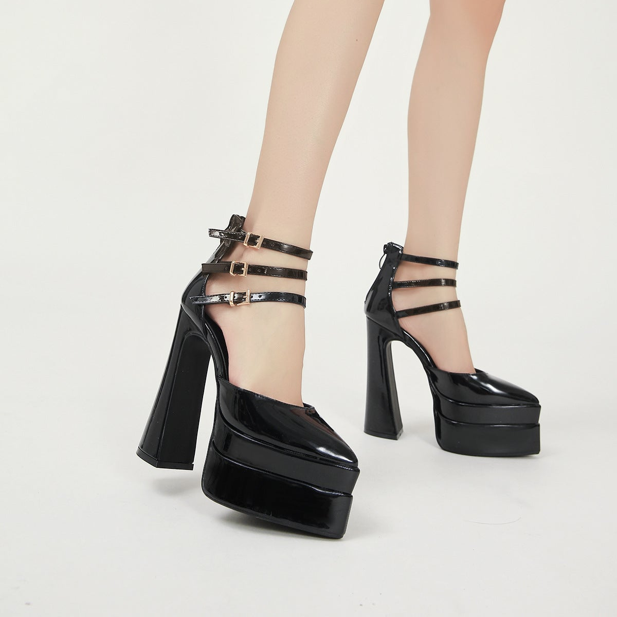 Goth Pointed Heels Black Vegan Leather