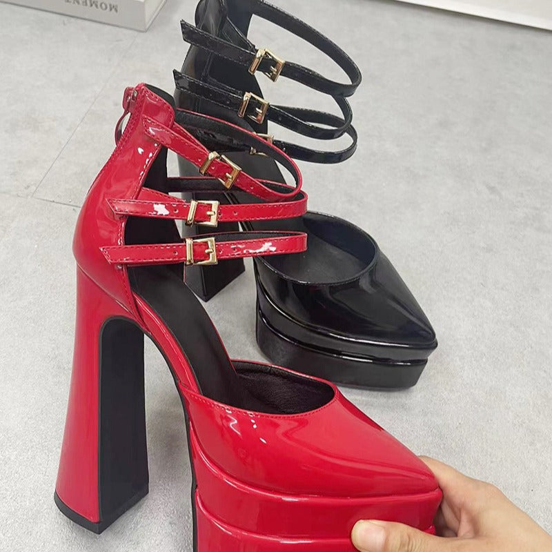 Goth Pointed Heels Black Vegan Leather