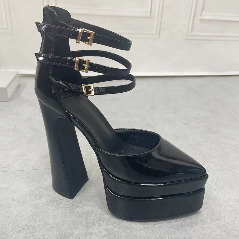Goth Pointed Heels Black Vegan Leather