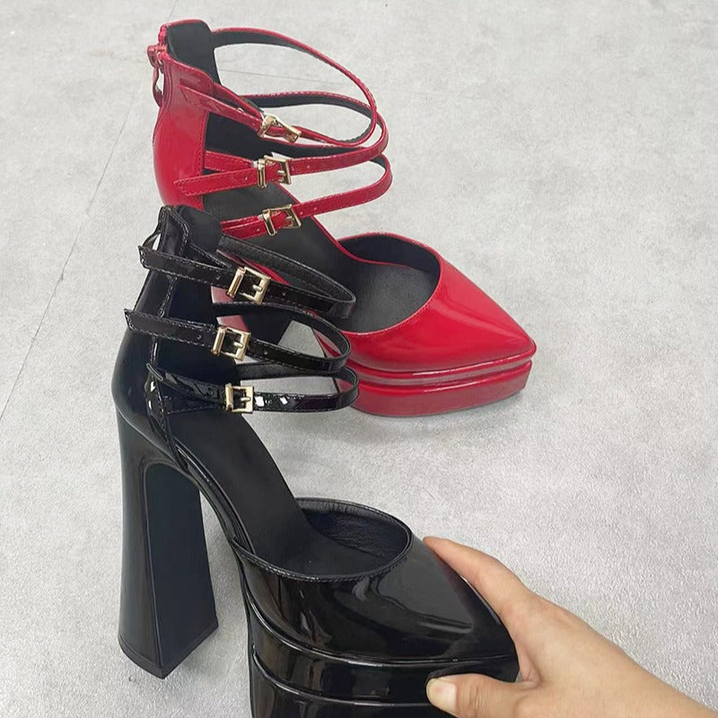 Goth Pointed Heels Black Vegan Leather