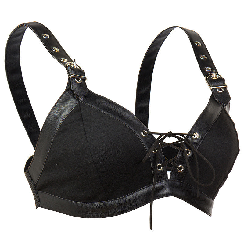 Goth Punk Bra Vegan Leather Buckle Straps