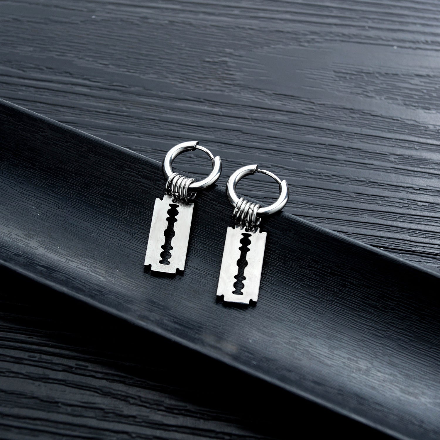 Goth Razor Blade Hoop Earrings Titanium Steel