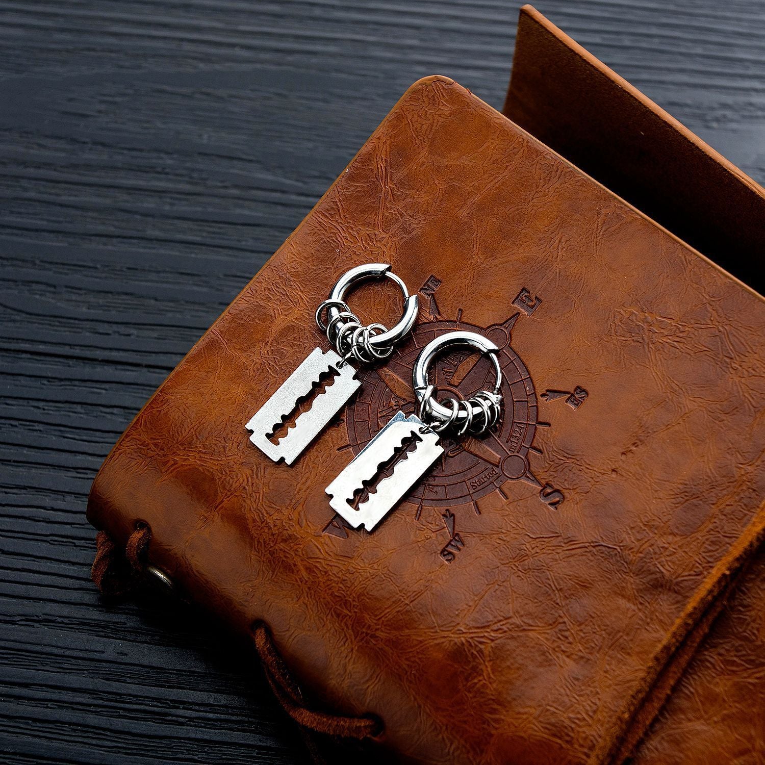 Goth Razor Blade Hoop Earrings Titanium Steel