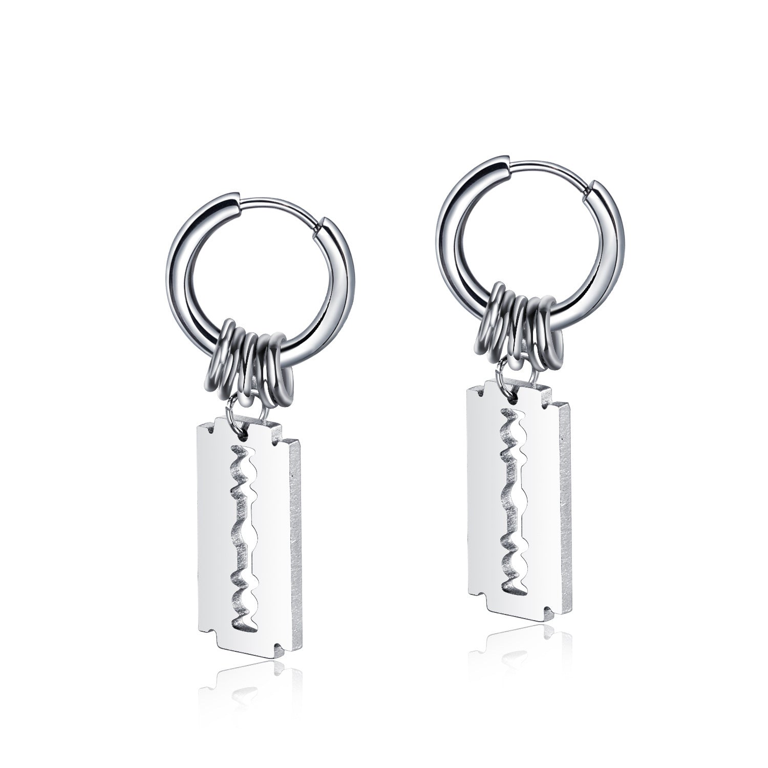 Goth Razor Blade Hoop Earrings Titanium Steel