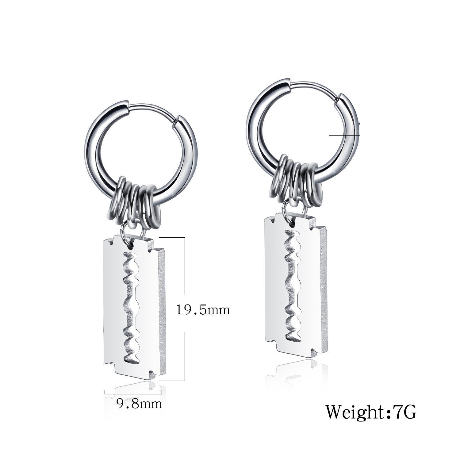 Goth Razor Blade Hoop Earrings Titanium Steel
