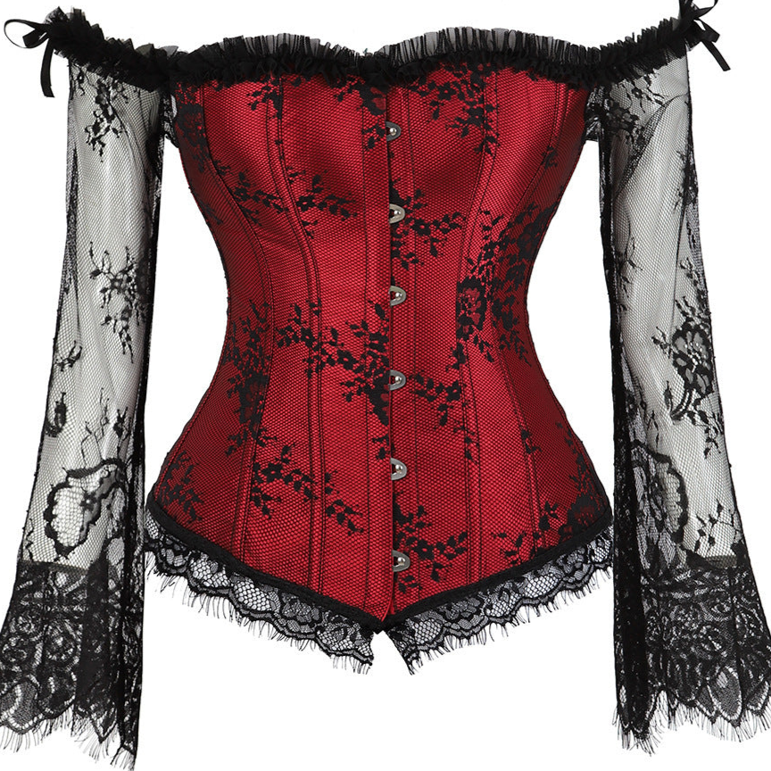 Goth Red Long Sleeve Corset