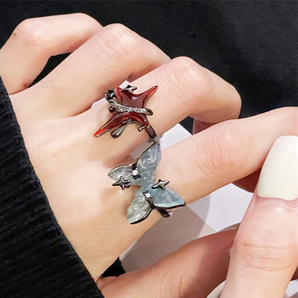 Gothic Red Star Ring Women