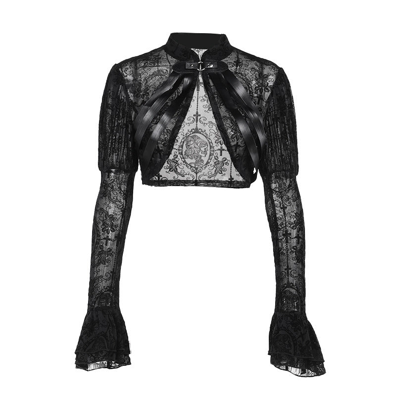 Goth Sheer Sleeves Super Crop Cardigan