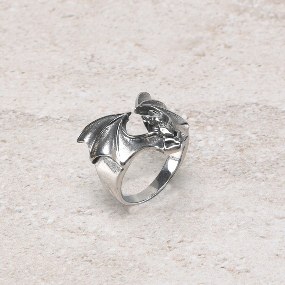 Goth Silver Steel Metal Bat Ring Unisex
