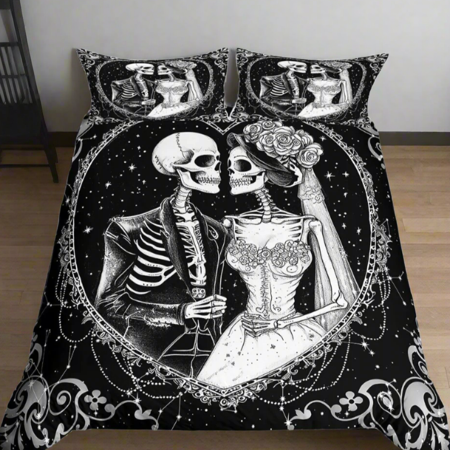 Goth Skeleton Couple Bedding Set