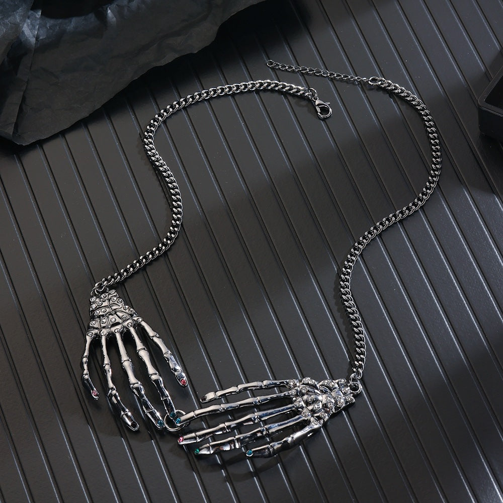 Goth Skeleton Hands Necklace Women