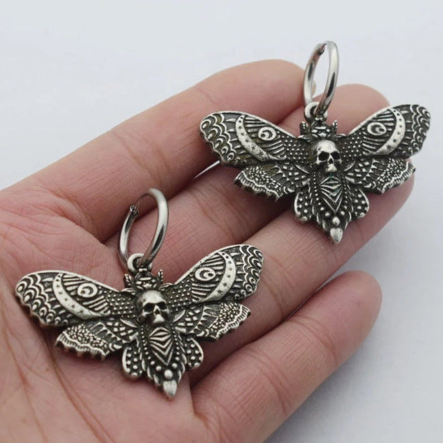 Goth Skull Moth Earrings