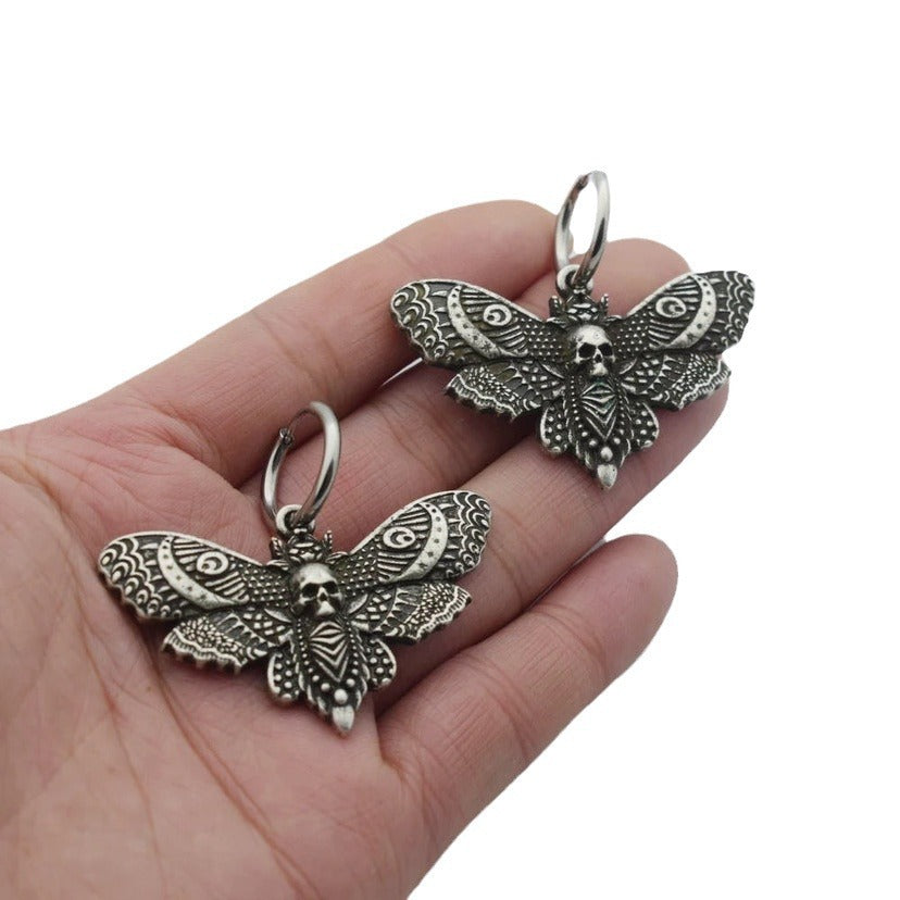 Goth Skull Moth Earrings womens
