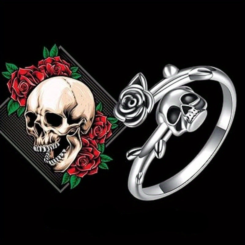 Goth Skull Rose Ring for Women