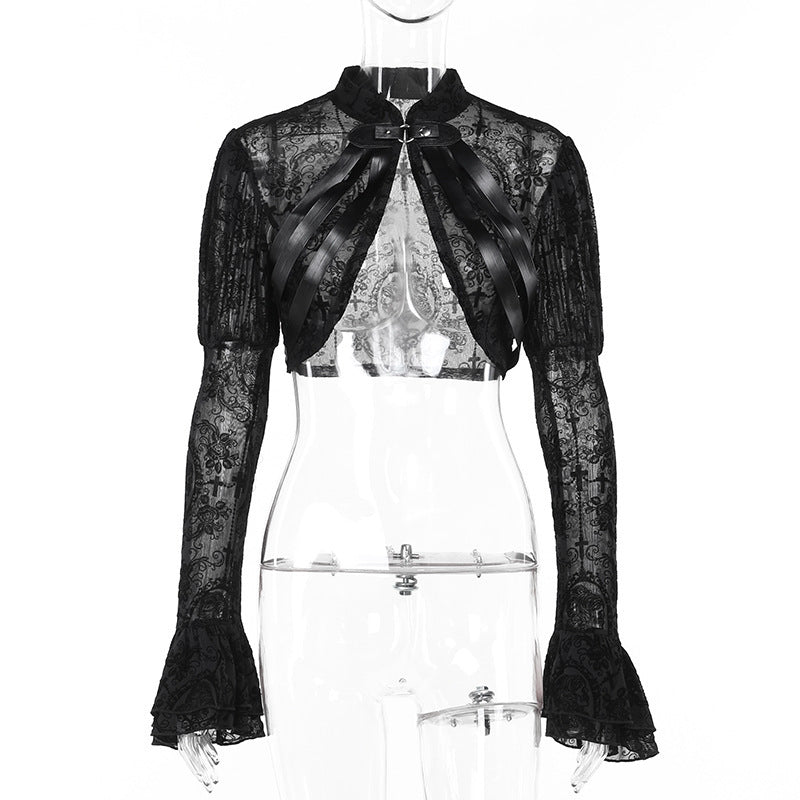 Goth Sheer Sleeve Super Crop Cardigan