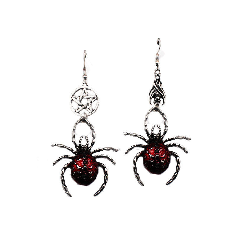 Gothic Long Spider Earrings Black Red