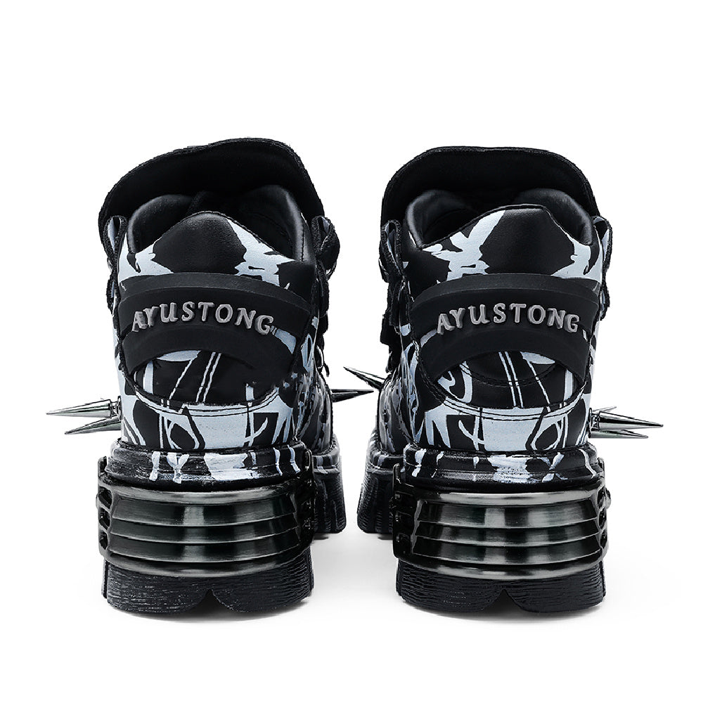 Goth Spike Sneakers Pentagram Black White