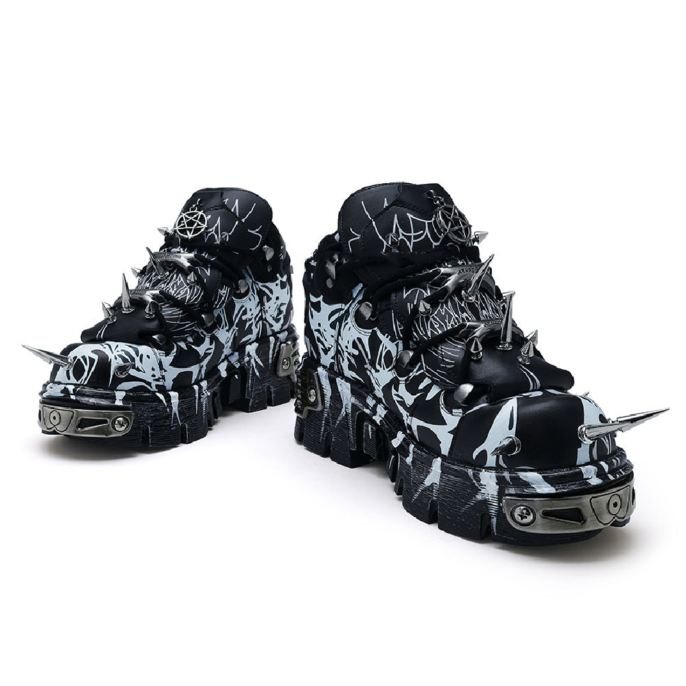 Goth Spike Sneakers Pentagram Black White