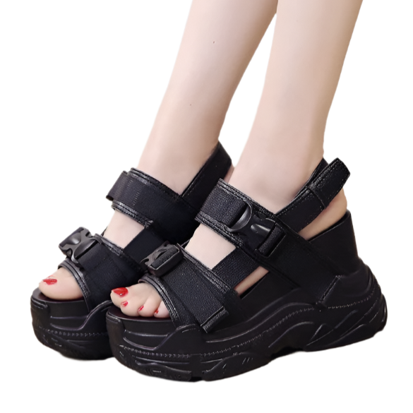 Goth Sport Sandals High Heel Wedge Platforms
