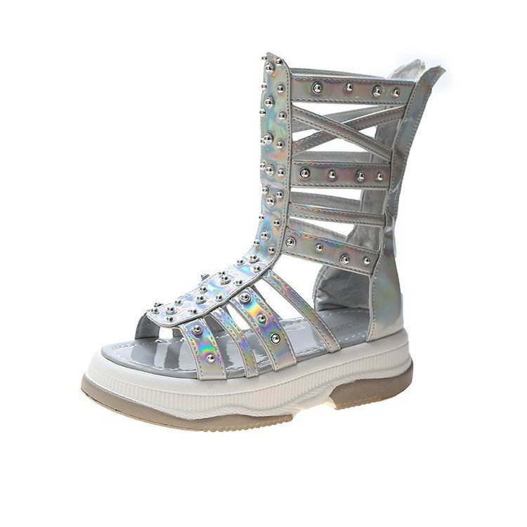 gray Goth Studded Ankle Sandals
