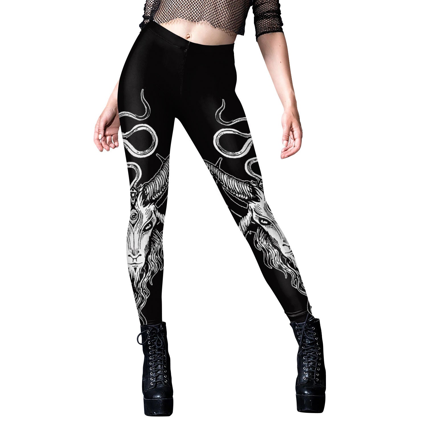 punk Goth Yoga Pants with Gothic Print