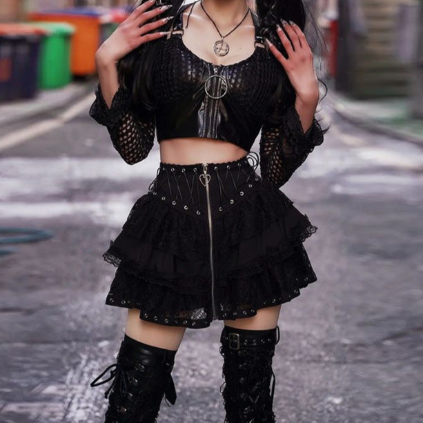 Goth Zipper Short Poodle Skirt