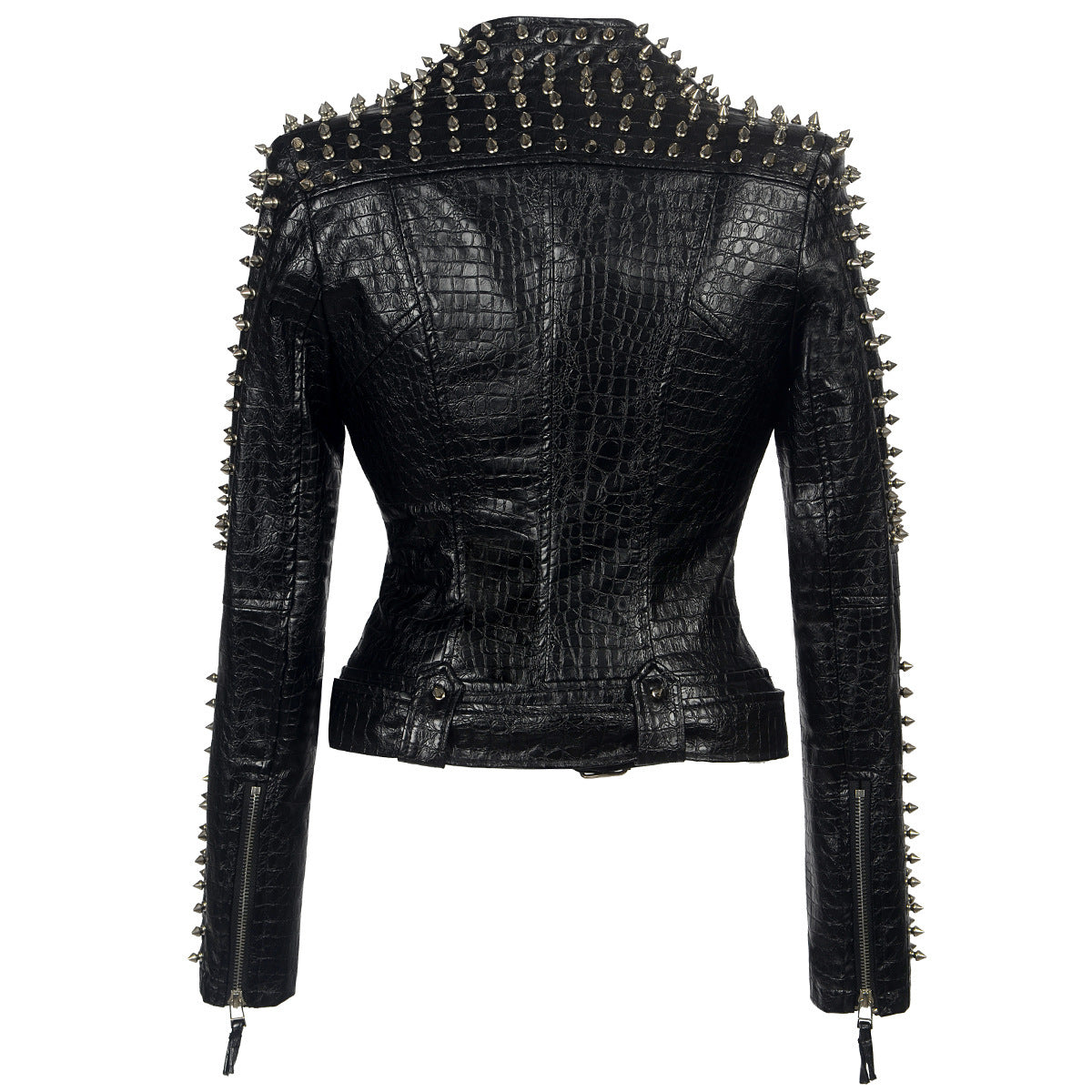croc Goth Leather Jacket with Spikes for Women