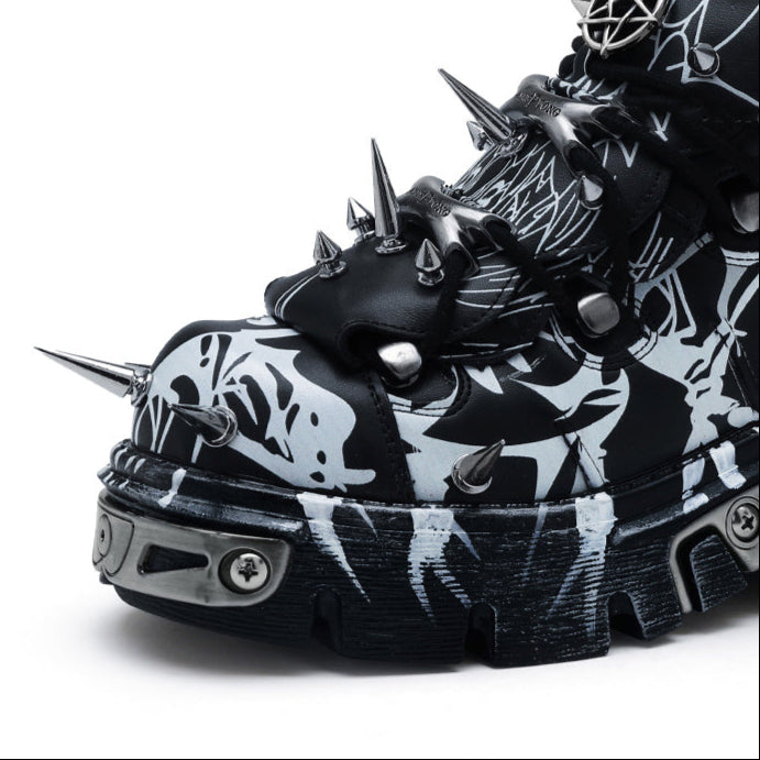 Goth Spike Sneakers Pentagram Black White