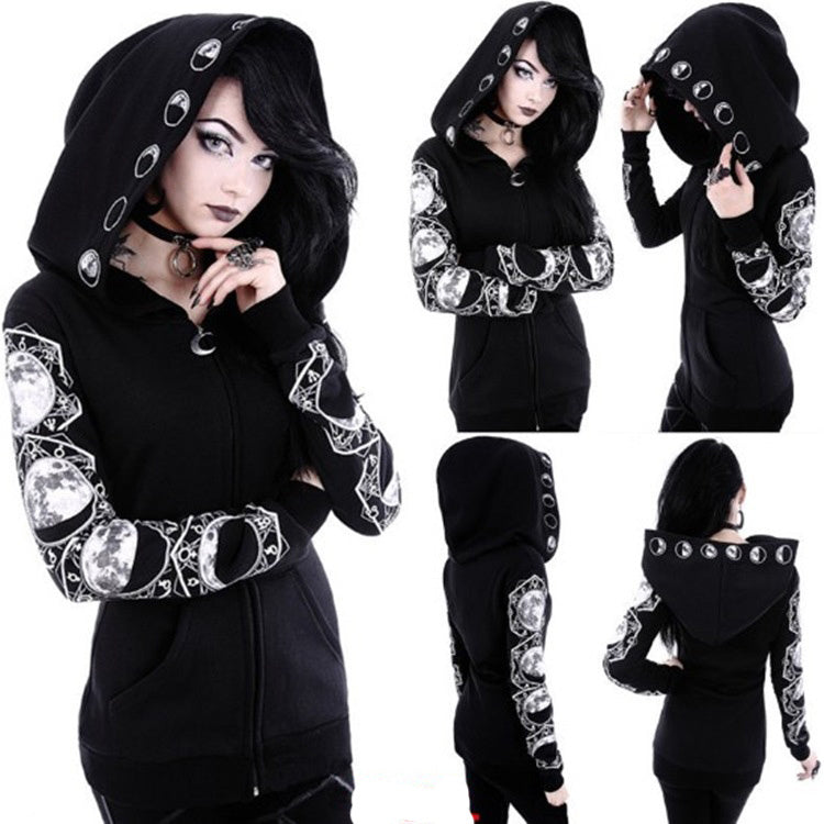 witch Goth Moon Hooded Jacket