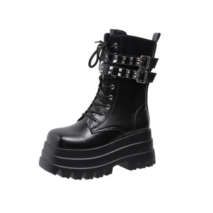 Goth Ankle Boots Studded Buckles Womens