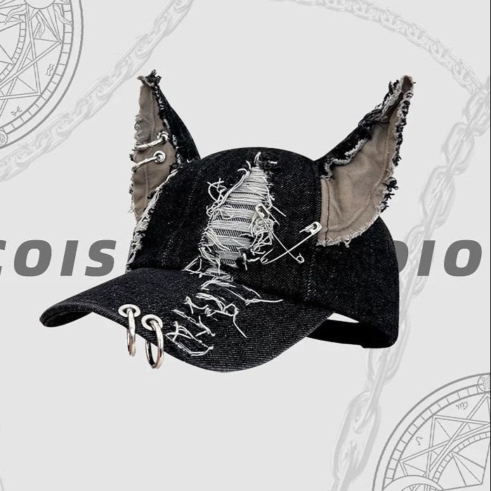 Gothic Baseball Cap Denim Wolf Ears
