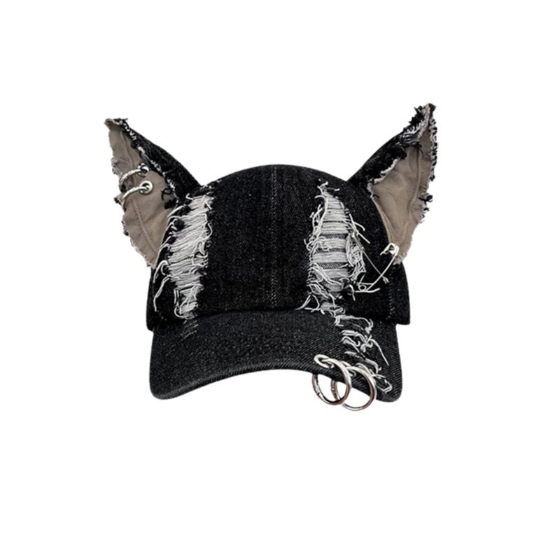 Gothic Baseball Cap Denim Wolf Ears