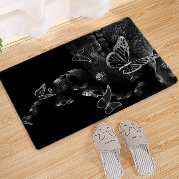 Gothic Bathroom Mat with Butterflies
