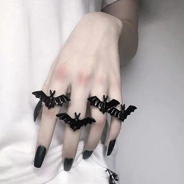 Gothic Black Bat Ring