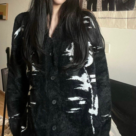 Gothic Black Cardigan Button Up Sweater Womens