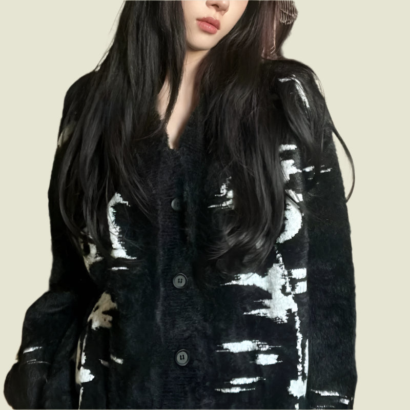 Gothic Black Cardigan Button Up Sweater Womens