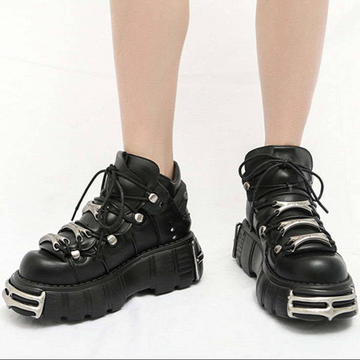 Gothic Black Chunky Sneakers Womens metal