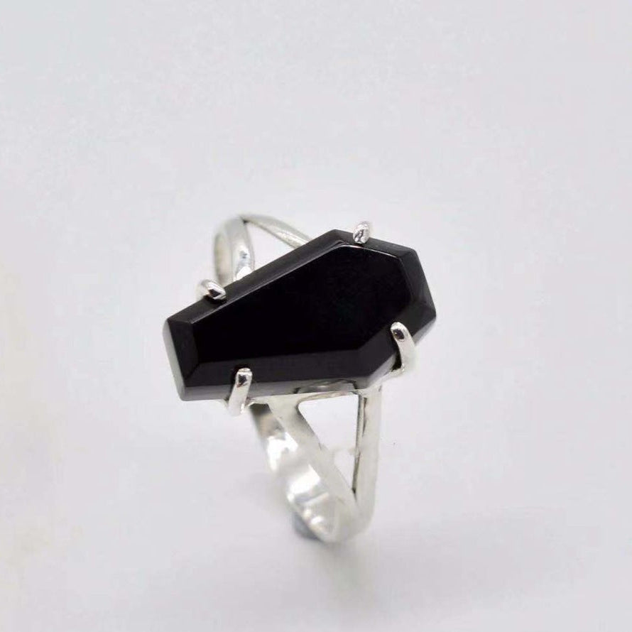 Gothic Black Coffin Shaped Crystal Ring