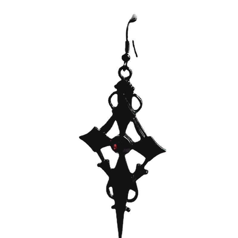 Gothic Black Cross Earrings Womens