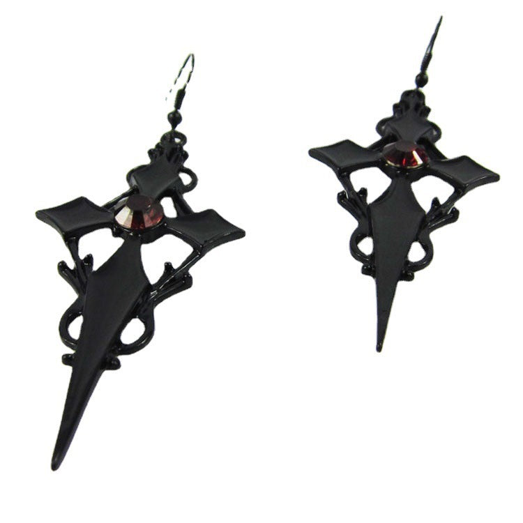Gothic Black Cross Earrings Womens