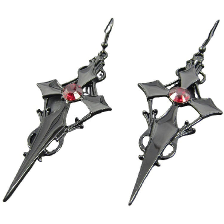Gothic Black Cross Earrings Womens
