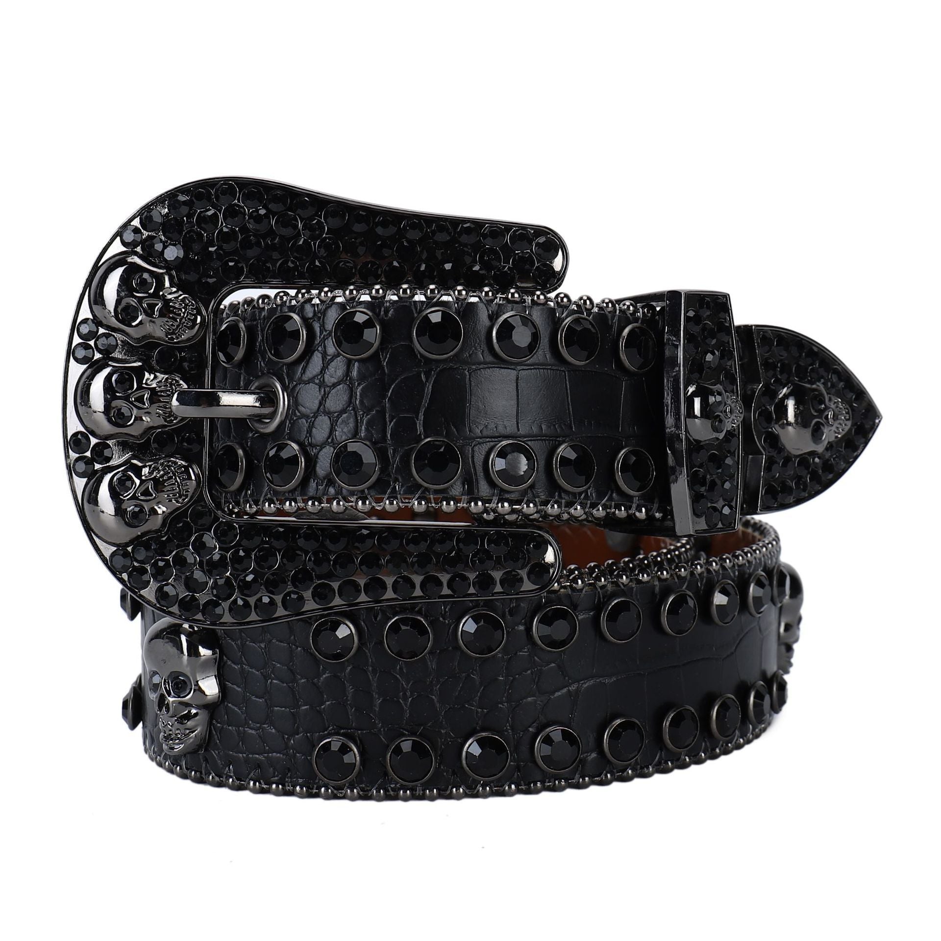 Gothic Black Crystal Belt with Skulls