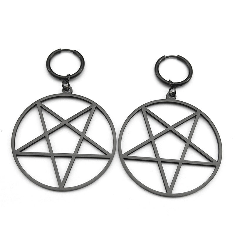 Gothic Black Large Pentagram Earrings Womens